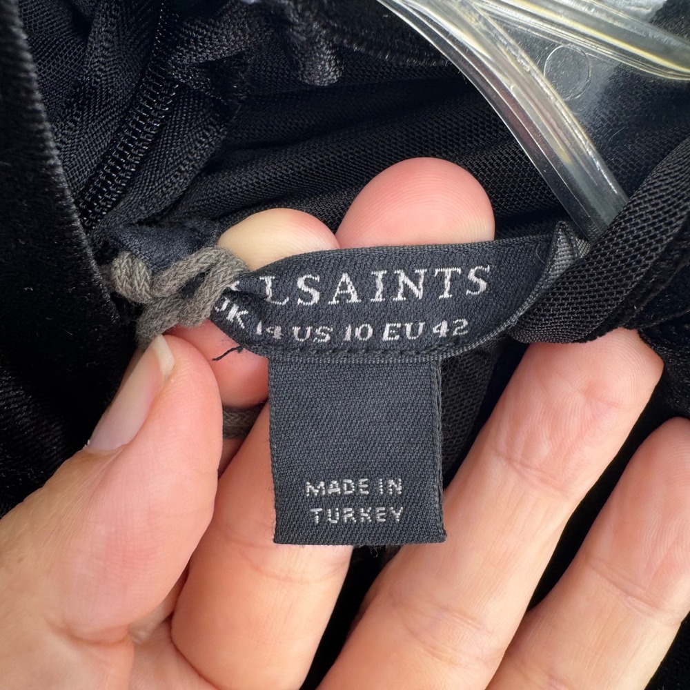 NWT All Saints Tia Velvet Sleeveless Mock Neck Top Black Size 10 Minimalist Goth - Picture 8 of 13